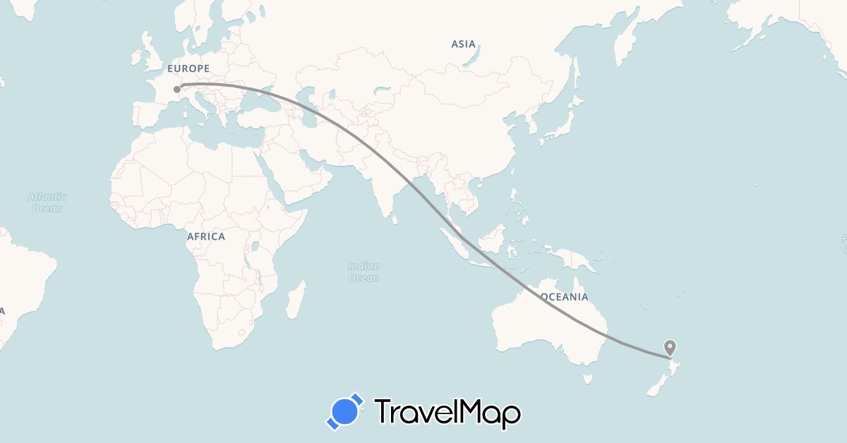 TravelMap itinerary: driving, plane in Switzerland, Malaysia, New Zealand (Asia, Europe, Oceania)